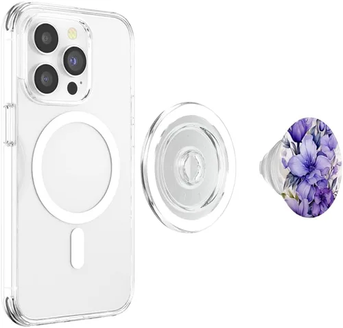 Vista 4 de Purple Lavender Blossom Leaves Flowers Floral PopSockets MagSafe PopGrip para iPhone