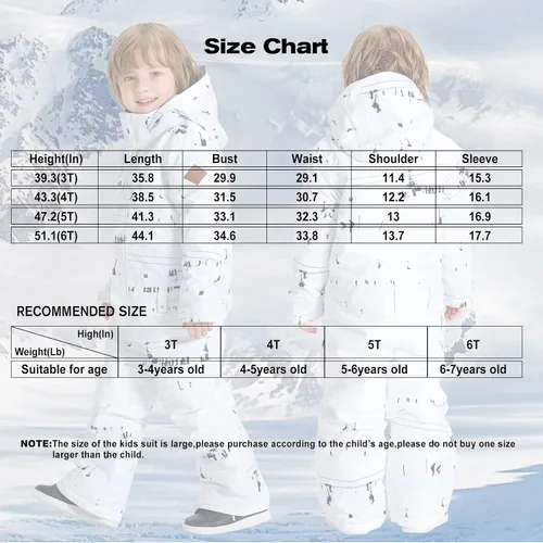 Vista 6 de Chaqueta de esquí para niños, trajes de esquí para niños y niñas, resistente al viento, cálido, ropa de esquí de una pieza, traje de nieve para niños
