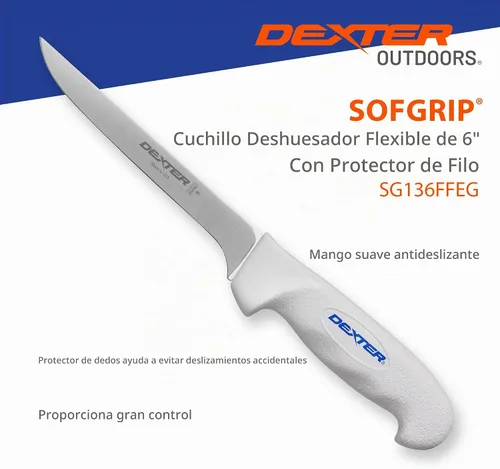 Vista 5 de Cuchillo de filete Dexter Outdoors de 6" con mango suave SOFGRIP Incluye protector de filo High-carbon American stainless blade sized for