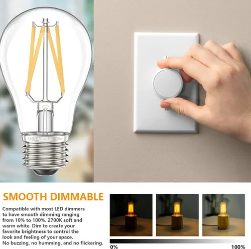 Vista 2 de Bombilla LED E26, bombilla LED A15 regulable de 6 W = 60 W, blanco cálido de 2700 K, bombilla LED Edison E26 de base media para ventilador de techo
