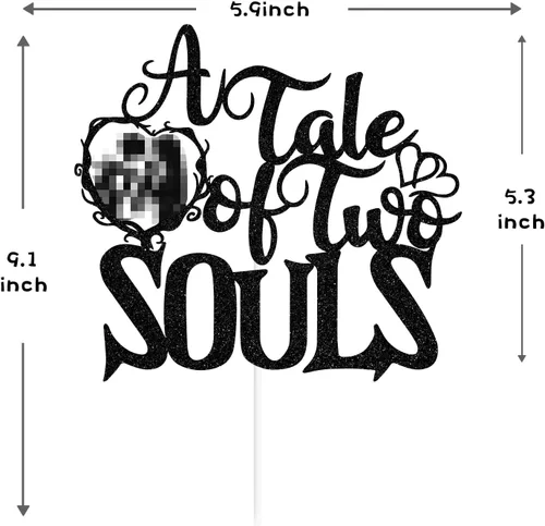 Vista 2 de Decoración para tartas con purpurina negra "A Tale of Two Souls", "Till Death/Till Death Do Us Party/About Damn Time", decoración temática