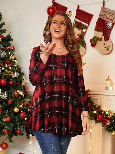 Vista 5 de BELAROI Blusas tipo túnica de manga 3/4 para mujer, talla grande, cómoda para usar con leggings, estilo casual 5-Winered