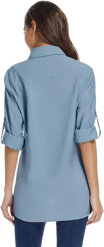 Vista 2 de Camisas de manga larga con protección solar UPF 50 para mujer, de secado rápido, para pesca al aire libre, senderismo, viajes