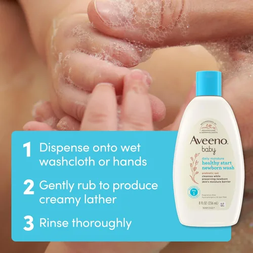 Vista 6 de Aveeno Baby Healthy Start Lavado Nutritivo para Recién Nacidos, Gel de Baño Hipoalergénico para Bebé, Avena Prebiótica, Limpia Suavemente la Piel
