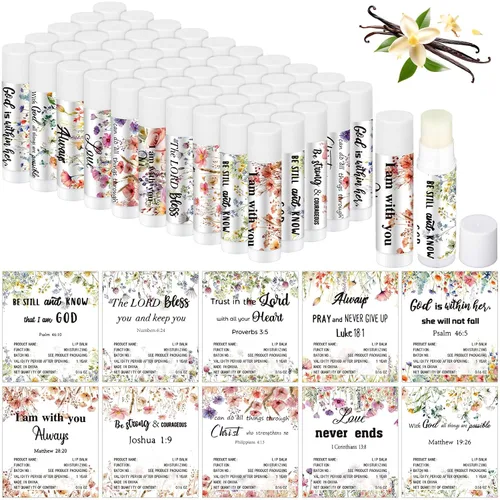 Vista 7 de Paquete de 50 regalos religiosos cristianos a granel para mujeres y hombres, bálsamos labiales religiosos, recuerdos de fiesta de la iglesia