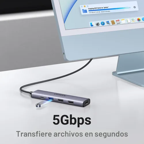 Vista 4 de UGREEN Adaptador multipuerto USB C 5 en 1 Revodok 105 4K HDMI, entrega de energía de 100 W, 3 puertos de datos USB-A, dongle USB C para MacBook