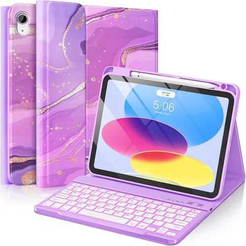 Vista 12 de FUWANG - Funda para iPad A16 de 11ª/10ª generación con teclado, color mármol negro
