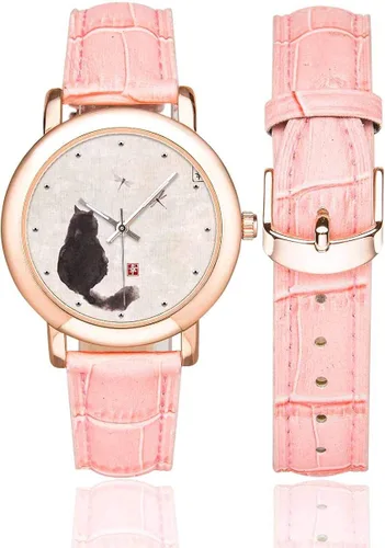 Vista 2 de InterestPrint Funny Cat - Reloj de pulsera para mujer, chapado en oro rosa