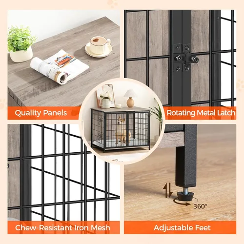Vista 6 de MAHANCRIS Mueble de jaula para perros con cojín, perrera de madera para perros con puertas dobles, jaula resistente para perros pequeños, medianos