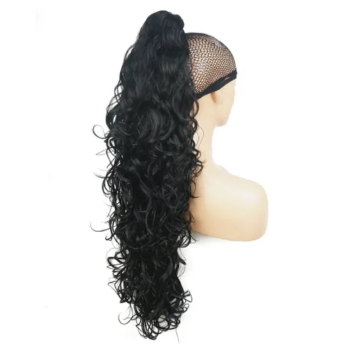 Vista 2 de Lydell 30" largo rizado peinado clip en garra cola de caballo extensión pelo sintético postizo 9.88 oz con un clip de mandíbula/garra (negro)