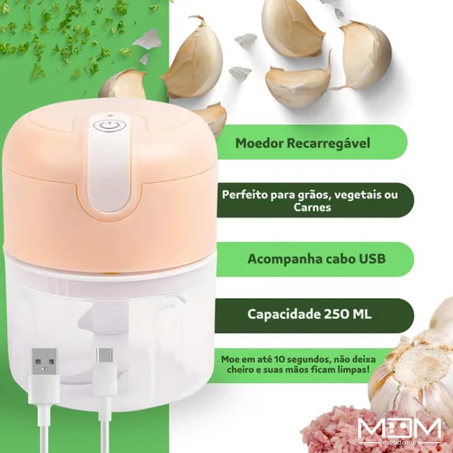 Vista 3 de Mini procesador de alimentos 3 cuchillas eléctrico 8.5 fl oz Usb (rosa)