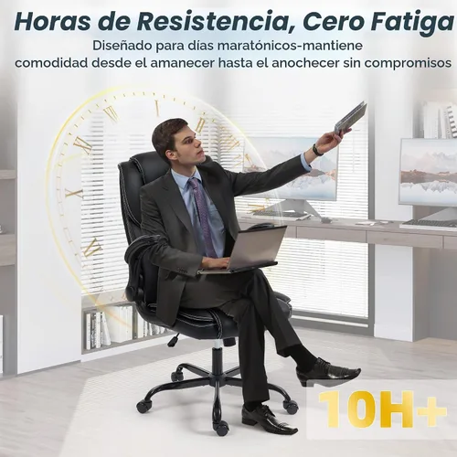 Vista 6 de Silla de oficina – Silla ejecutiva de cuero de escritorio de oficina con respaldo alto con función de balanceo – Ergonómica, transpirable, cómoda