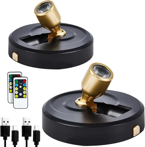 Vista 7 de Paquete de 2 Focos LED Inalámbricos a Batería para Cuadros, Luces de Disco con 2 Controles Remotos, Foco Adhesivo Regulable con Temporizador