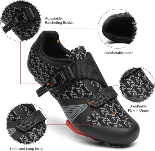 Vista 5 de Zapatos de ciclismo unisex para hombres y mujeres, compatibles con zapatos de bicicleta Peloton con tacos Delta para ciclismo de carretera