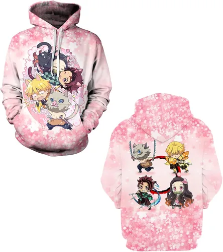 Vista 3 de Sudadera unisex con capucha con estampado de anime, para hombre y mujer