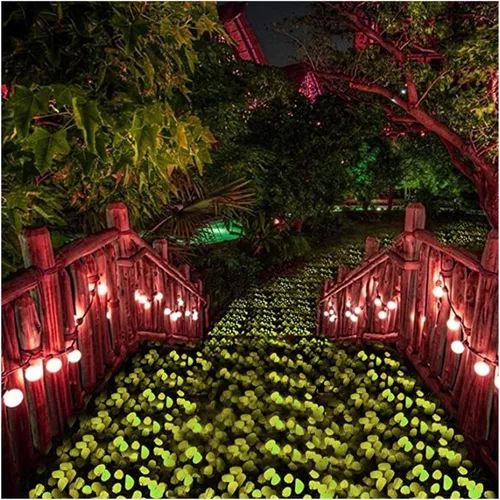 Vista 2 de Piedras brillantes naranjas brillantes, piedras que brillan en la oscuridad, piedras solares para pasarelas de jardín al aire libre, caminos