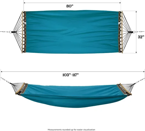 Vista 4 de Tranquillo Hamaca doble para 2 personas, lona de algodón, 600 libras, hamaca portátil para acampar con barra separadora de madera maciza, hamaca