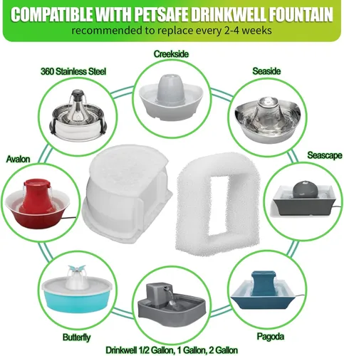 Vista 5 de Filtros de fuente de agua de repuesto para gatos para mascotas compatibles con fuente Drinkwell Petsafe de acero inoxidable 360 Avalon, Pagoda