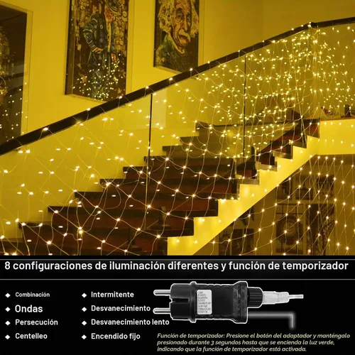Vista 5 de echosari Luces de red para exteriores de 20 x 13 pies, enchufables con control remoto, 720 luces LED de red de Navidad IP68, totalmente impermeables