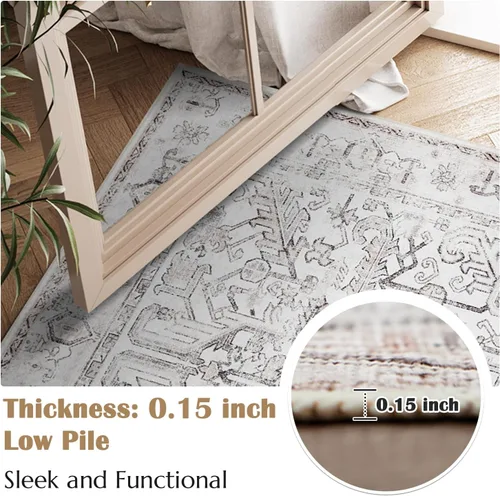Vista 12 de jinchan Lima - Alfombra simétrica floral geométrica lavable, alfombra de entrada de medio círculo de 2 x 3, alfombra de media luna, suave y Azul