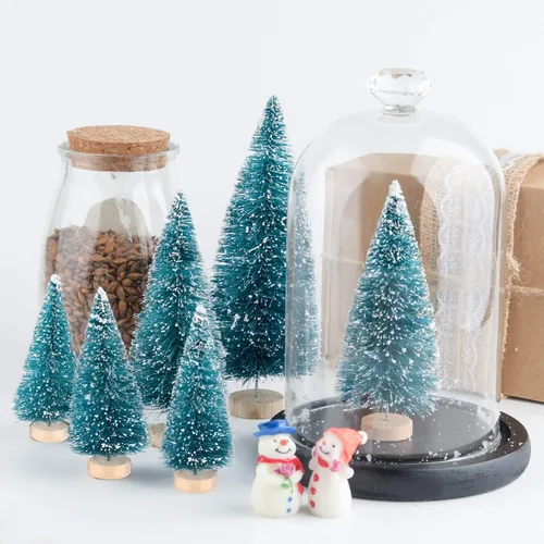 Vista 6 de KUUQA 48Pcs Árboles de Sisal Mini Árboles Cepillo para Botellas Modelos de Diorama Árboles de Navidad en Miniatura para Artesanías, Decoración
