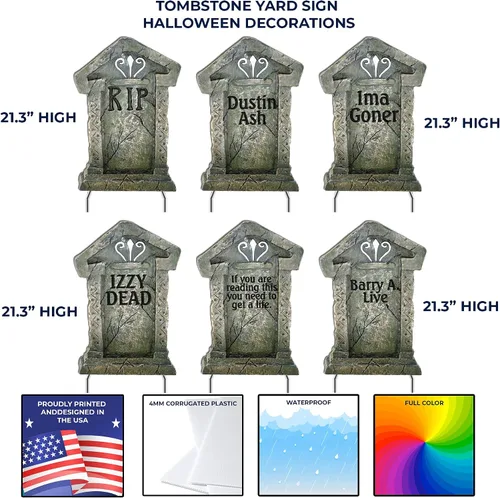 Vista 3 de Tumbas de mentira para decorar el jardín para Halloween. Juego de 6 unidades de 21.3" x 14.8