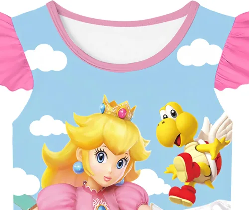 Vista 2 de Princess Peach Dress Costume For Girls, Toddler Casual Cartoon Dress Pink Birthday