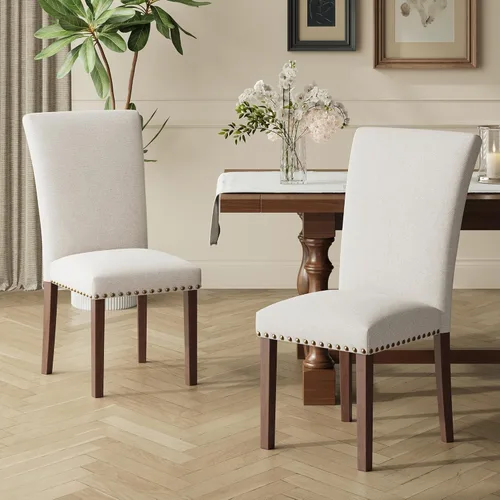 Vista 17 de COLAMY Juego de 6 sillas de comedor tapizadas Parsons, sillas laterales de tela para comedor y cocina con ribete de tachuelas y patas de madera