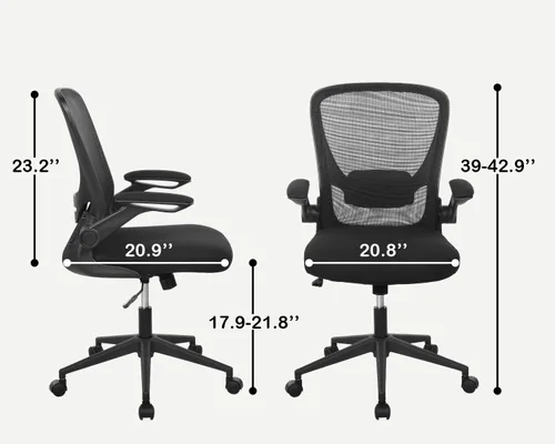 Vista 8 de BestOffice - Silla de oficina ergonómica de malla, silla de computadora giratoria con respaldo medio, con soporte lumbar, brazos abatibles, silla