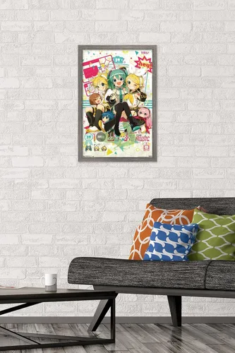 Vista 2 de Hatsune Miku - Póster de pared Hey de 22.4 pulgadas de largo x 14.7 pulgadas de ancho, versión enmarcada de madera de granero