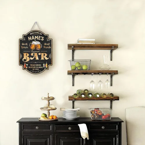 Vista 5 de Placa de pared personalizada con letrero de madera con texto en inglés "Welcome To Our Bar" (NO REAL CARVED), decoración de barra de sótano, sala