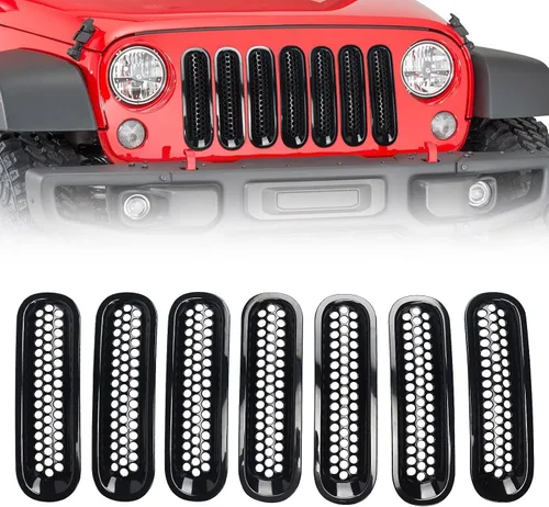 Vista 9 de Parrilla delantera con rejilla negra mate para Jeep Wrangler 2007-2018 Rubicon Sahara Sport JK JKU (Challenger)