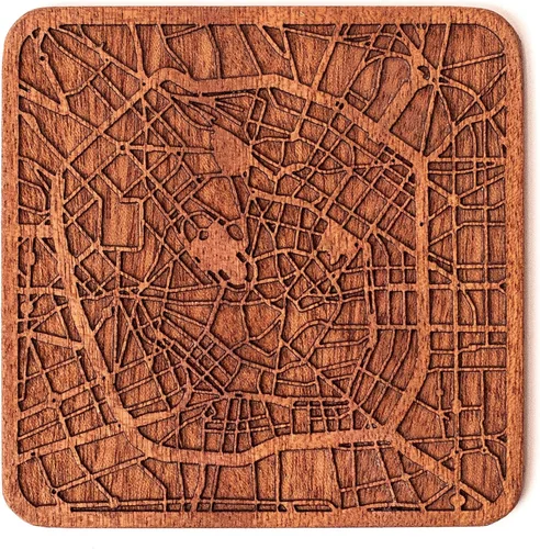 Vista 41 de Posavasos Amsterdam Map by O3 Design Studio, 1 pieza, posavasos de madera Sapele con mapa de la ciudad, hecho a mano, varias ciudades opcionales