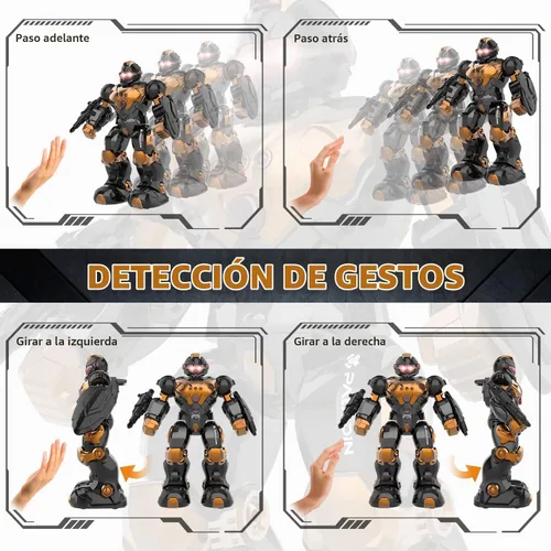 Vista 5 de STEMTRON Juguetes Robot para Niños, Robot de Control Remoto Programable con Detección Inteligente de Gestos, Recarga, Modo de Canto y Baile, Marrón