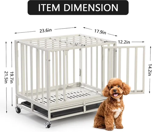 Vista 2 de Jaula de acero resistente de 24 pulgadas para perros con alta ansiedad, con cerraduras resistentes y bandeja extraíble, jaula para perros pequeños