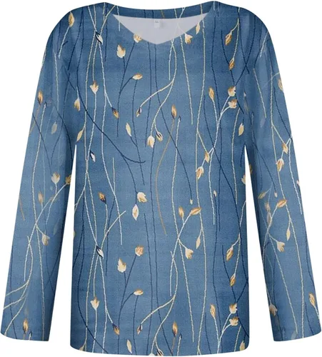 Vista 3 de Suéter de manga larga para mujer, diseño floral, cuello en V, estilo bohemio, ajuste holgado, manga larga, para otoño