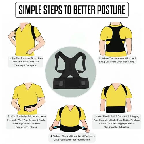 Vista 5 de Corrector de postura ajustable con terapia magnética, corrector de postura de espalda completa para mujeres y hombres - Soporte de espalda