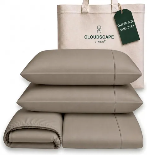Vista 16 de Cloud Scape Linen - Juego de sábanas de algodón egipcio de doble capa, tamaño individual, tejido de satén de fibra larga, juego de 3 piezas, ropa