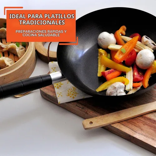 Vista 6 de IMUSA Wok antiadherente de acero al carbono de 9.5 pulgadas con mango de Negro