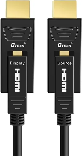 Vista 6 de DTech Cable HDMI de fibra óptica de 25 pies 4K 60Hz YUV 444 18Gbps Ultra HD con doble conector micro a estándar cable HDMI para proyector de TV