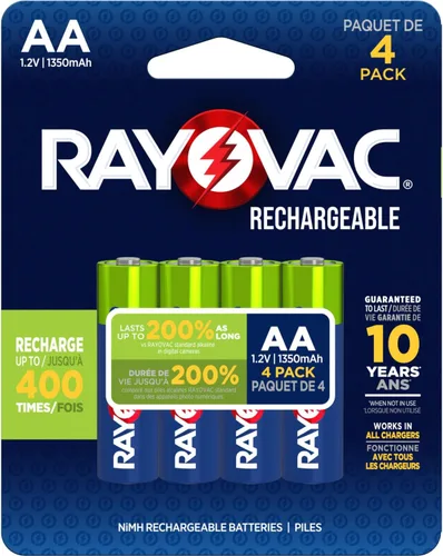 Vista 9 de RAYOVAC Baterías AA recargables (paquete de 4), baterías recargables NiMH Doble A