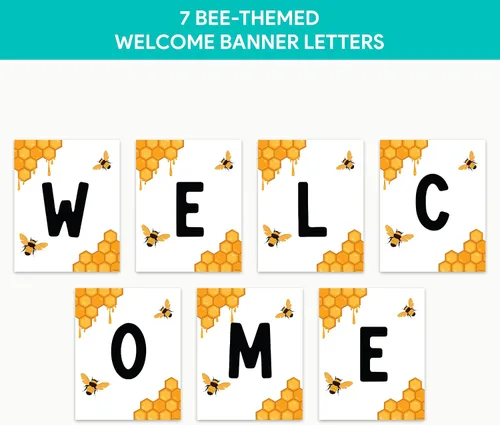 Vista 5 de Decorably 15 carteles de bienvenida con temática de abejas para aulas, escuela primaria, secundaria, inspirador, laminado mate con diseño vibrante