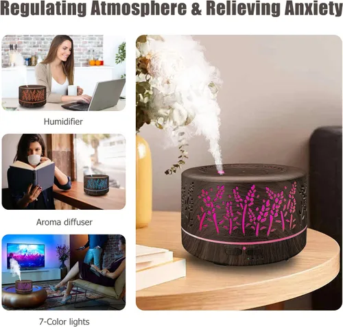 Vista 5 de Difusores para aceites esenciales de 600 ml para habitación grande, difusores de aceites esenciales para el hogar con control remoto, humidificador