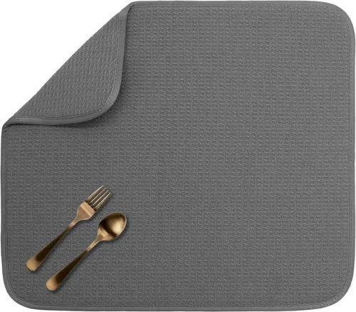 Vista 40 de S&T INC. Tapete de microfibra para secado de platos, reversible y absorbente para cocina, de 16 x 18 pulgadas, color negro