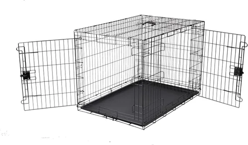 Vista 12 de Amazon Basics Caja de perro duradera y plegable de alambre de metal con bandeja, puerta individual, 18 x 12.4 x 15 pulgadas, color negro