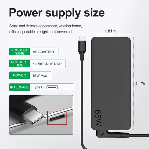 Vista 6 de Dzytnsy Cargador USB C de 65 W compatible con Lenovo Thinkpad/Yoga/Chromebook Laptop Computer 65W 45W USB C Adaptador de corriente rápida