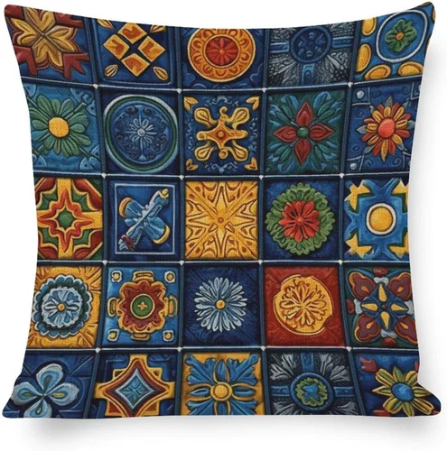 Vista 9 de Funda de cojín de lino con diseño de rayas bohemias, estilo bohemio, mexicano, retro, multicolor, funda de almohada decorativa de tela de lino