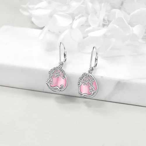 Vista 50 de Aretes colgantes con forma de lágrima de filigrana de piedra lunar de plata de ley 925 con cierre de palanca para mujer, regalos de joyería