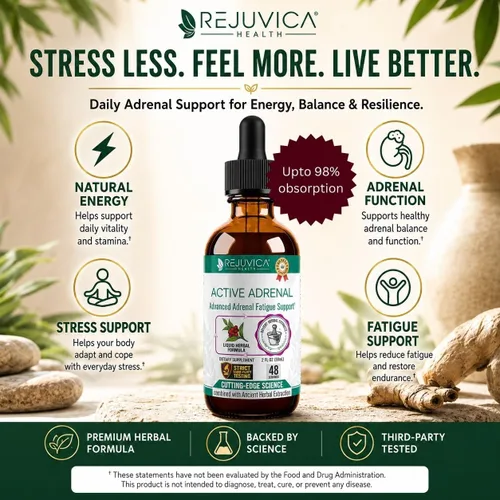 Vista 7 de Rejuvica Health Active Adrenal - Tintura avanzada de apoyo suprarrenal - Entrega de líquidos para una mejor absorción - Ashwagandha, vitaminas B