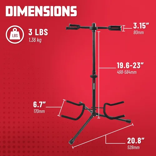 Vista 6 de Gator Frameworks Soporte de guitarra doble ajustable; Sostiene dos guitarras eléctricas o acústicas (GFW-GTR-2000), negro